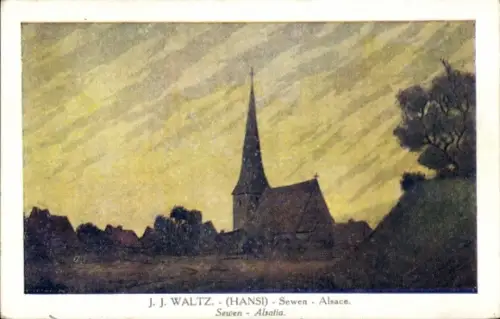 Künstler Ak Hansi / Jean Jacques Waltz, Sewen Elsaß Haut Rhin, Église