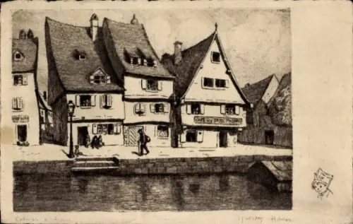 Künstler Ak Hansi, Jean Jacques Waltz, Colmar Kolmar Elsass Haut Rhin, Café