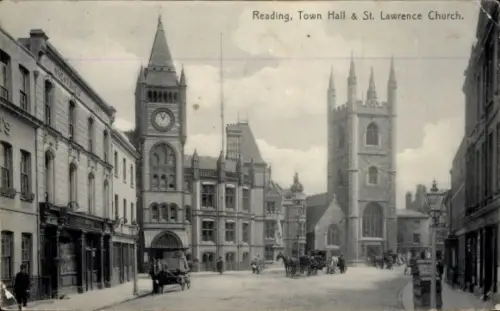 Ak Reading Berkshire England,  Town Hall, St. Lawrence Church,  Architektur