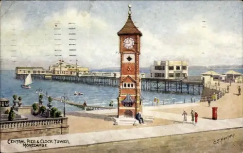 Künstler Ak Morecambe Lancaster Lancashire England, Central Pier, Clock Tower