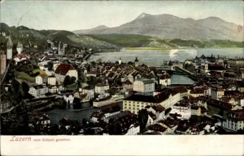 Ak Lucerne Luzern Stadt Schweiz,  Blick vom Gütsch, Berge im Hintergrund, farbige 