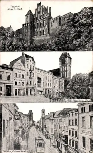 Ak Toruń Thorn Westpreußen, Altes Schloss, Neustadter Markt, Culmer Straße, Thorn
