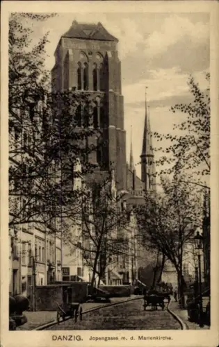 Ak Gdańsk Danzig,  Jopengasse, Marienkirche,  Architektur