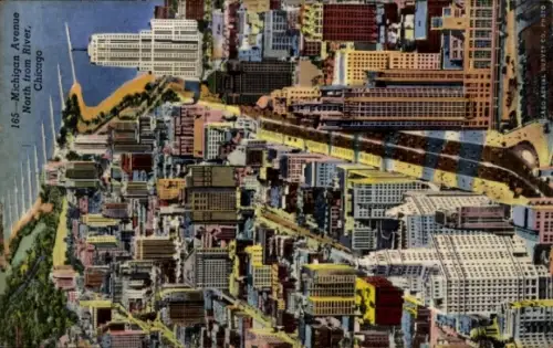 Ak Chicago Illinois USA, Luftaufnahme von  Michigan Avenue, Tribune Tower, Wrigley Building