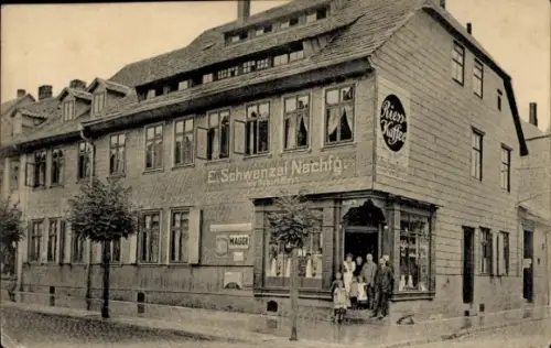 Ak Einbeck in Niedersachsen, Geschäftshaus E. Schwenzel Nachfg., Fassadenreklame Riess-Kaffee, Maggi