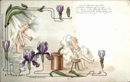 Künstler Litho Mann unter der Dusche, Dampfbad