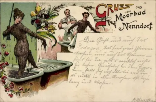 Künstler Ak Thiele, Arthur, Gruß aus dem Moorbad, Dame steigt aus Badewanne, BB&OL