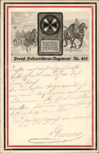 Ak Preußisches Feldartillerie-Regiment Nr. 402, Eisernes Kreuz 1914