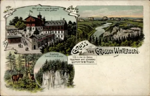 Litho Bad Schandau, Großer Winterberg, Kipphorn, Hotel und Restaurant, Carl Prätorius