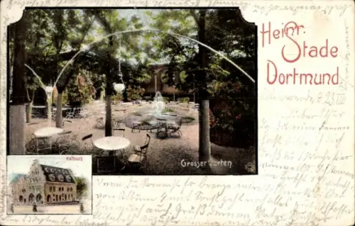 Ak Dortmund im Ruhrgebiet, Rathaus, Großer Garten Heinr. Stade