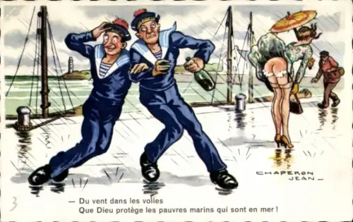 Künstler Ak Chaperon, Jean, Du vent dans les voiles, Humor, Erotik