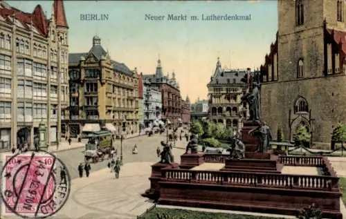 Ak Berlin, Neuer Markt, Lutherdenkmal, Straßenbahn
