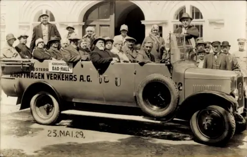 Foto Ak Bad Hall, Autobus, Kurkommission, Kraftwagen Verkehrs AG, 23. Mai 1929