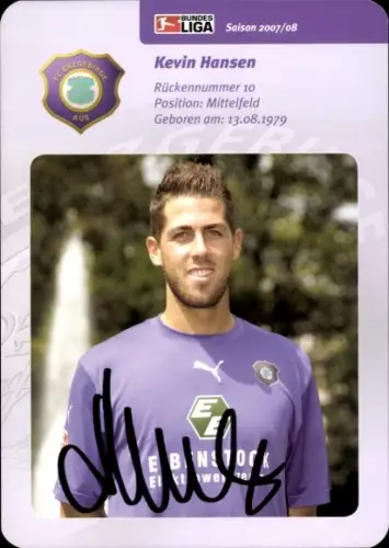Autogrammkarte Fußballer Kevin Hansen, FC Erzgebirge Aue, Autogramm