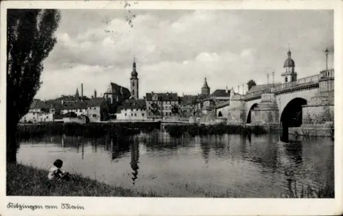 Ak Kitzingen am Main Unterfranken, Teilansicht, Brücke