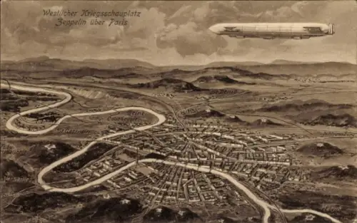 Ak Westlicher Kriegsschauplatz, Zeppelin über Paris