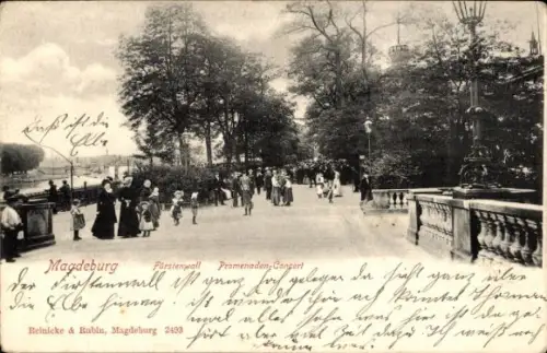Ak Magdeburg an der Elbe, Fürstenwall, Promenaden-Concert, Elbe, Menschen, Bäume, Musik