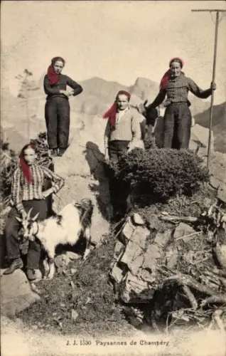 Ak Champéry, Bäuerinnen, Ziege