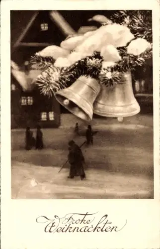 Ak Frohe Weihnachten, Dorfidyll, Glocken