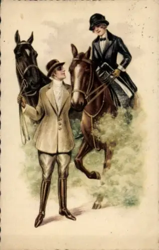 Künstler Ak Paar auf Ausritt, Reiter