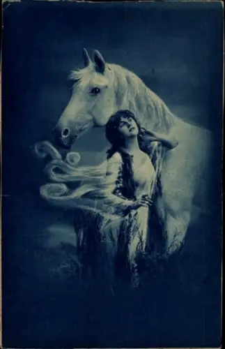 Ak Junge Frau mit Pferd, Portrait