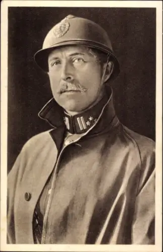 Ak Albert 1. König von Belgien an der Front, Uniform, Helm