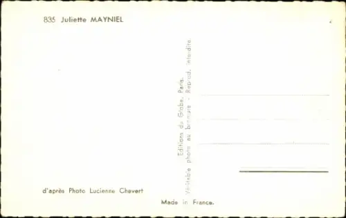 Ak Schauspielerin Juliette Mayniel, Portrait