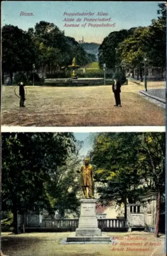 Ak Poppelsdorf Bonn am Rhein,  Poppelsdorfer Allee, Arndt Denkmal, Statue