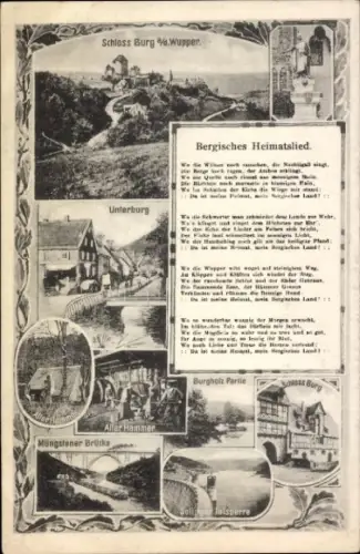 Lied Ak Burg an der Wupper Solingen, Schloss, Unterburg, Talsperre, Bergisches Heimatslied