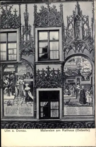 Ak Ulm an der Donau,  Malereien am Rathaus, Ostseite