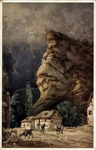 Ak Dahn in der Pfalz, Landschaft mit Felsen, Häusern, Menschen, Kühen, Pfälzer Heimatbilder