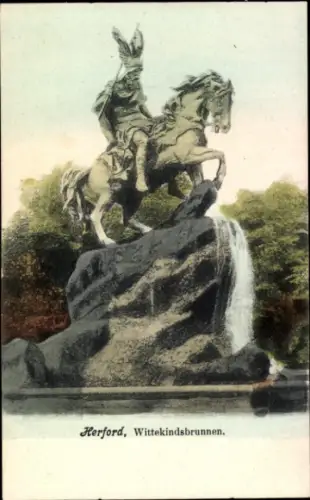 Ak Herford in Westfalen, Reiterstatue, Wittekindsbrunnen, Herford