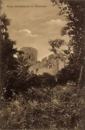 Ak Münstertal im Schwarzwald, Ruine Hohlandsburg, Ruinen, Bäume, Wolken
