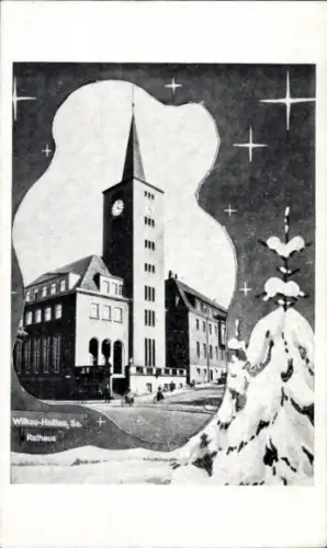 Passepartout Ak Wilkau Haßlau in Sachsen, Rathaus
