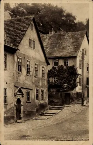 Ak Bad Blankenburg in Thüringen, Schmale Gasse, alte Häuser, Treppen, Bäume