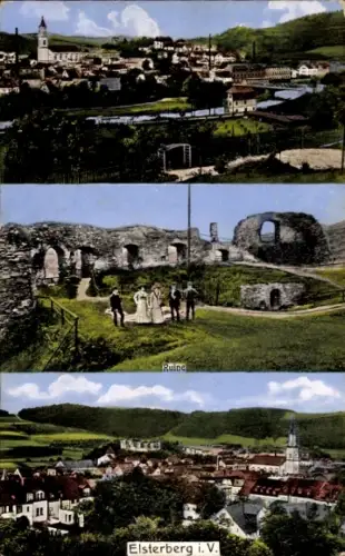 Ak Elsterberg im Vogtland, Panoramaansicht, Ruine,  Menschen in r Kleidung