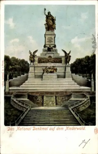 Ak Rüdesheim am Rhein, Niederwald Nationaldenkmal, Nationaldenkmal,  Statue, Engel, Treppenanlage