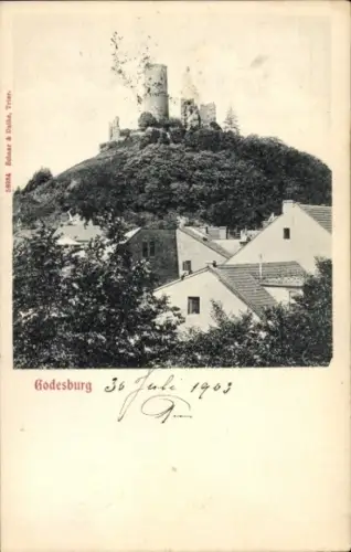 Ak Bad Godesberg Bonn am Rhein, Godesburg,  Burg auf einem Hügel, Häuser im Vordergrund, Jahr 190