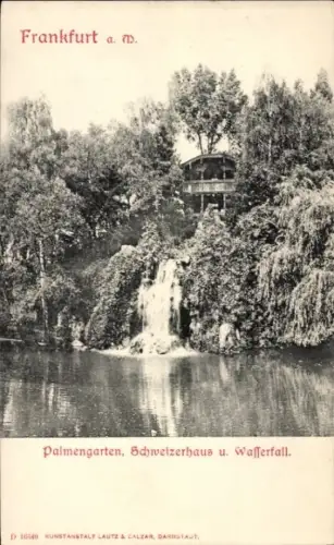 Ak Frankfurt am Main, Palmengarten, Schweizerhaus, Wasserfall