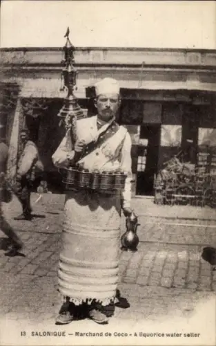 Ak Saloniki Thessaloniki Griechenland, Marchand de Coco, liquorice water seller