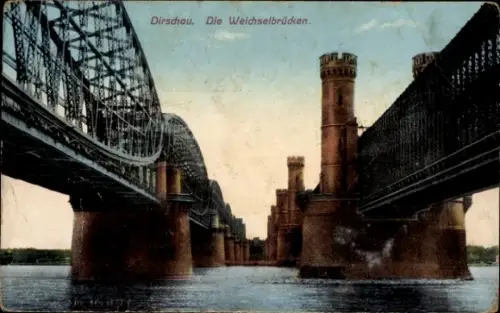 Ak Tczew Dirschau Pommern, Weichselbrücken, Wasser, Brücken,  Ansicht