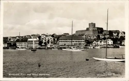 Ak Marstrand Schweden,  Hafenansicht, Hotel  Boote, Wasser