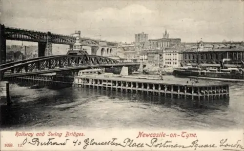 PC Newcastle upon Tyne Northumberland England, Railway and Swing Bridges