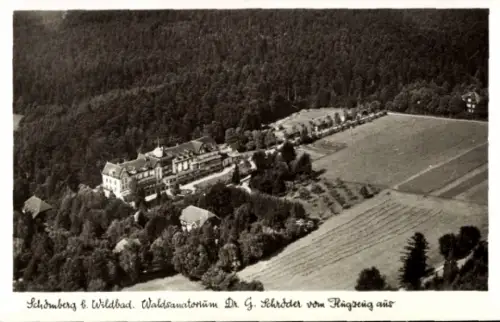 Ak Schömberg im Schwarzwald Württemberg, Luftaufnahme Waldsanatorium,  Dr. G. Schröder, Wald, Fel