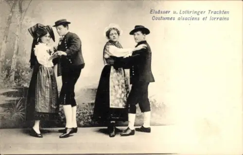 Ak Tanzende Paare in Elsässer und Lothringer Trachten