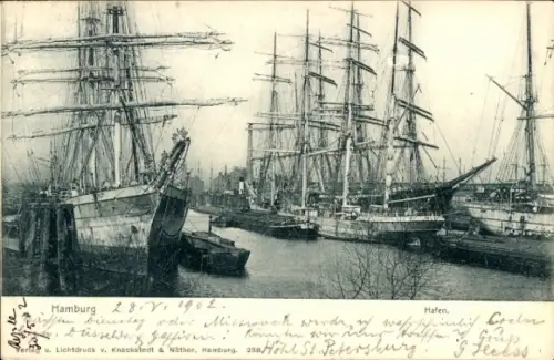 Ak Hamburg, Hafen, Segelschiffe