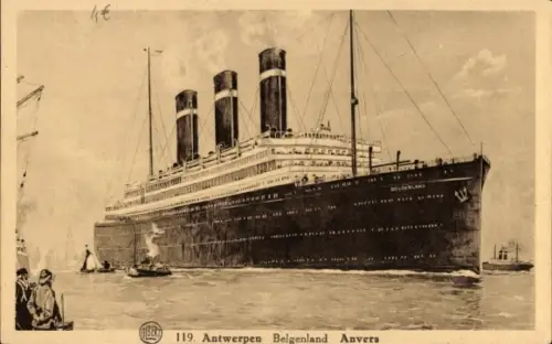 Ak Antwerpen Anvers Flandern, Dampfschiff Belgenland, Steamer, White Star Line