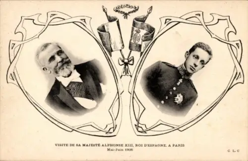 Ak König Alfonso XIII. in Paris, Präsident Émile Loubet