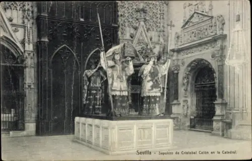 Ak Sevilla Andalusien,  Sepulcro de Cristobal Colón, Kathedrale, Figuren