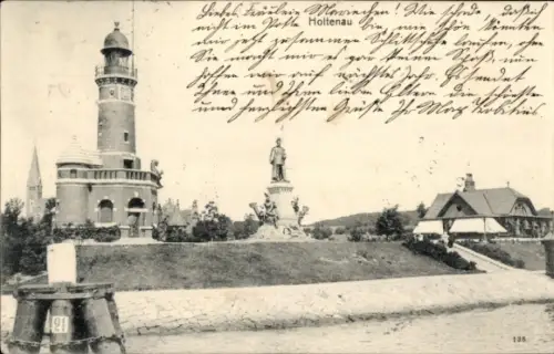 Ak Holtenau Kiel, Leuchtturm, Statue, Wasser, Holtenau